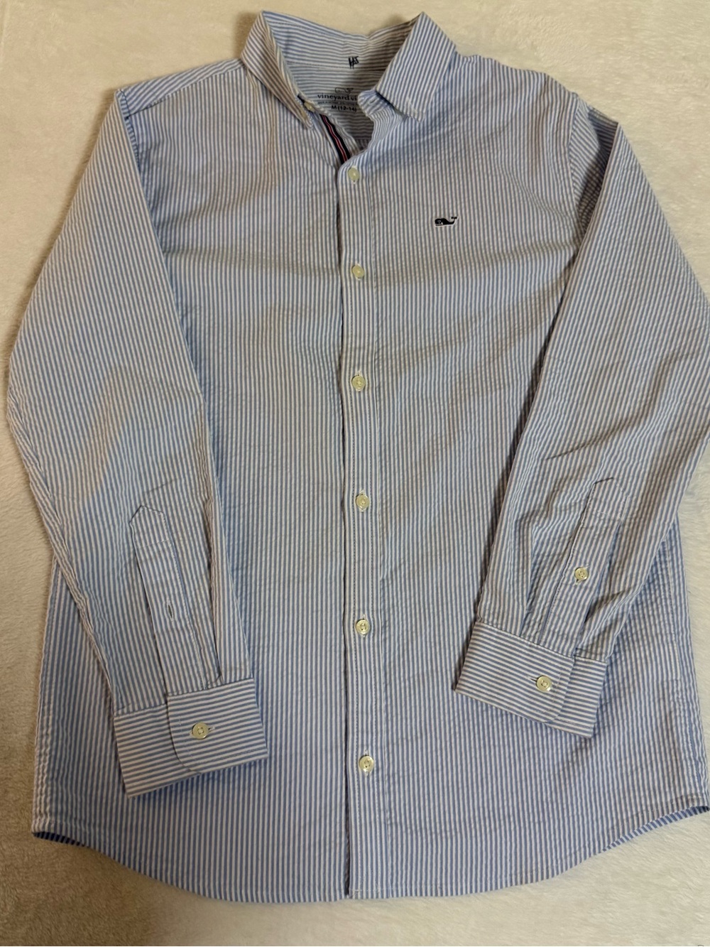 Boys M Vineyard Vines Blue and White Pinstripe Button-Down Shirt